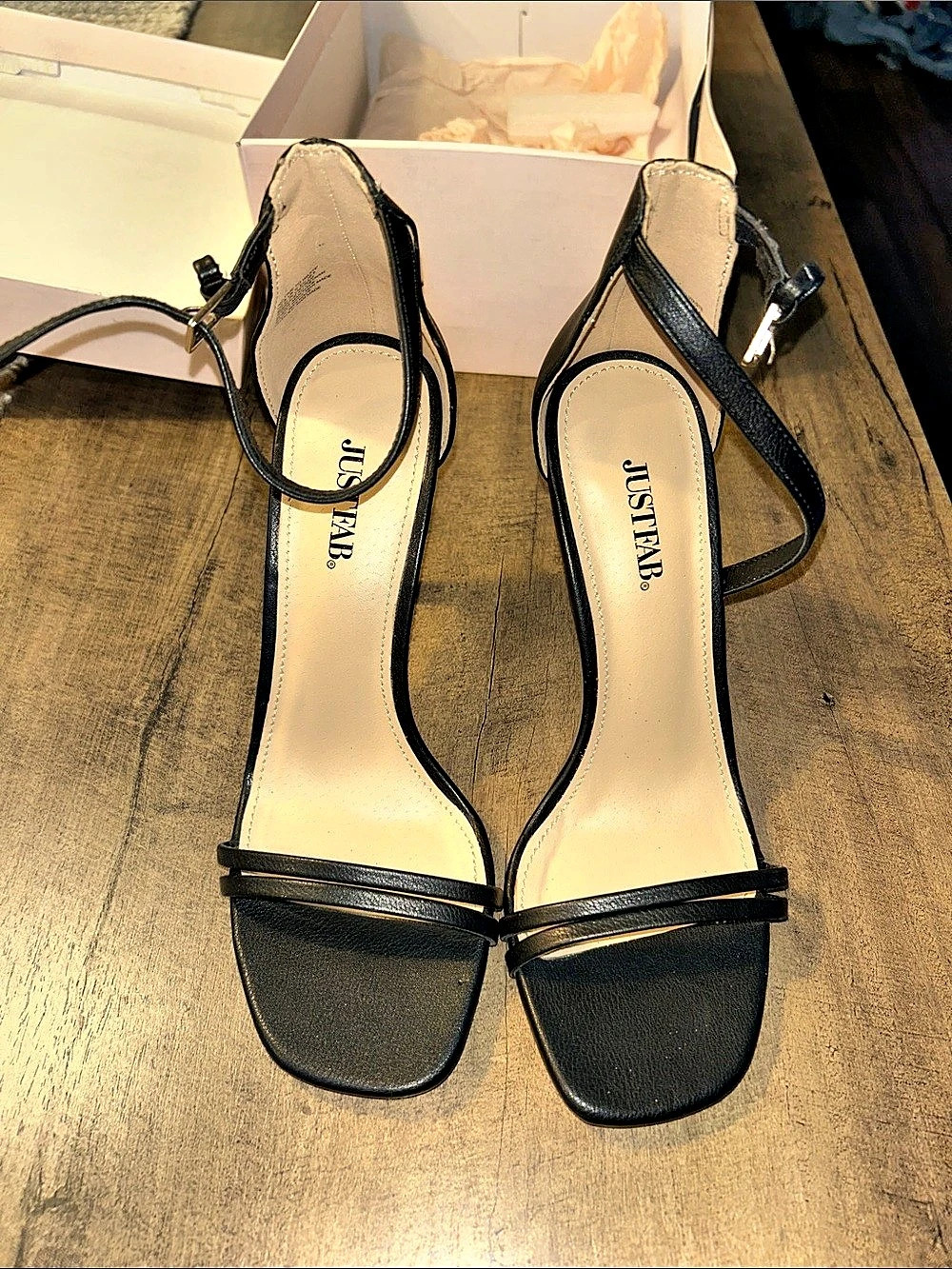 JUSTFAB Black Strappy Heels Like New